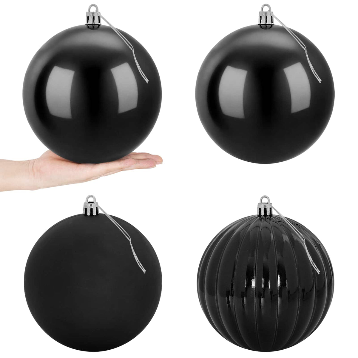 vidaXL Christmas Ball Set XXL 4 pcs Black Dia. 20 cm Plastic