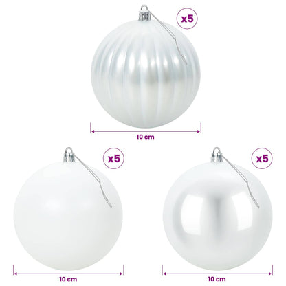 vidaXL Christmas Ball Set XL 15 pcs White Dia. 10 cm Plastic