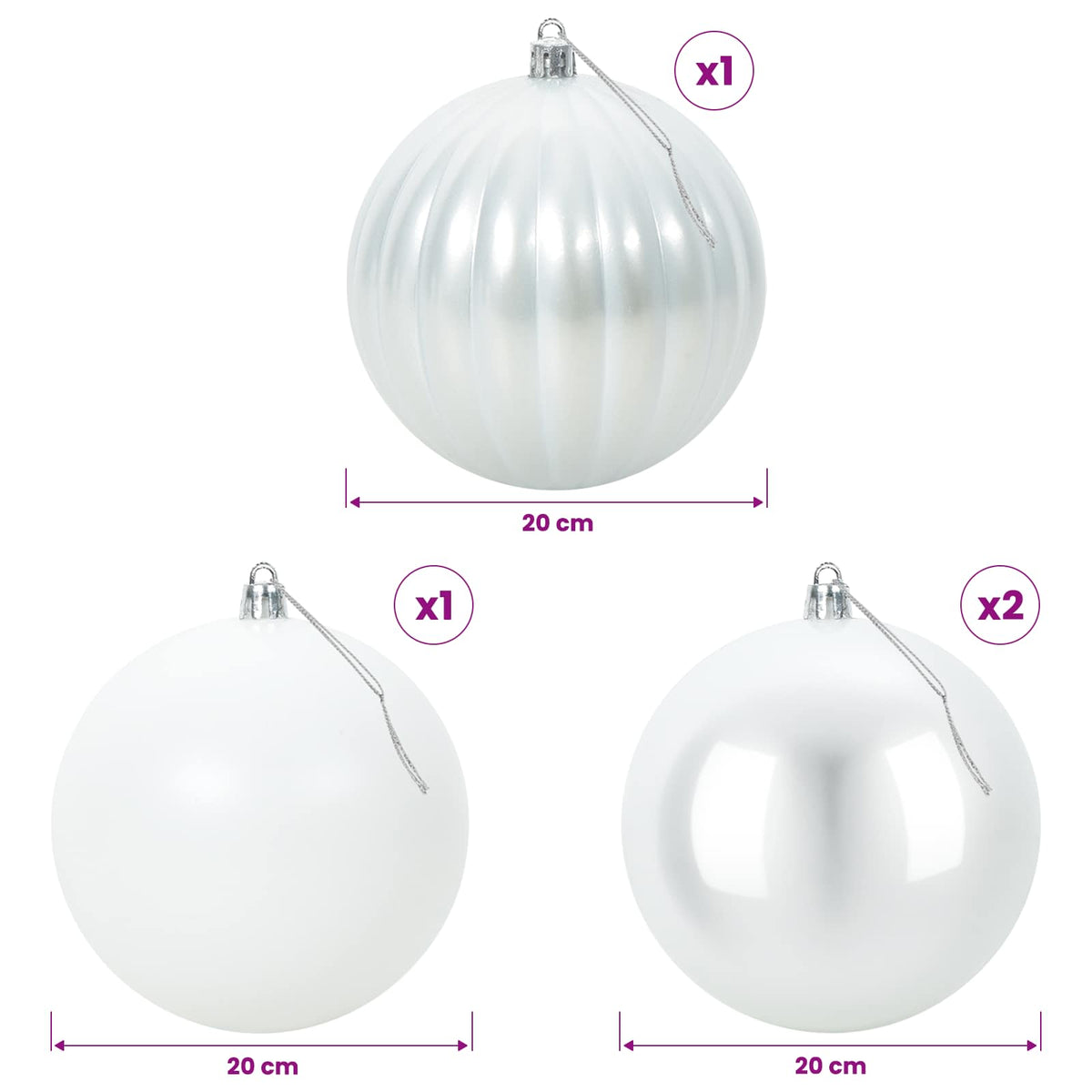 vidaXL Christmas Ball Set XXL 4 pcs White Dia. 20 cm Plastic