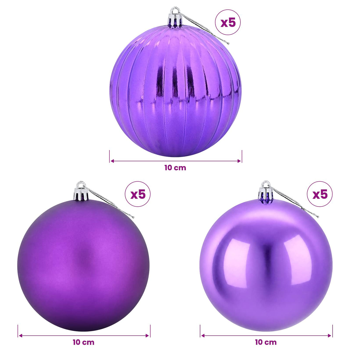 vidaXL Christmas Ball Set XL 15 pcs Lilac Dia. 10 cm Plastic