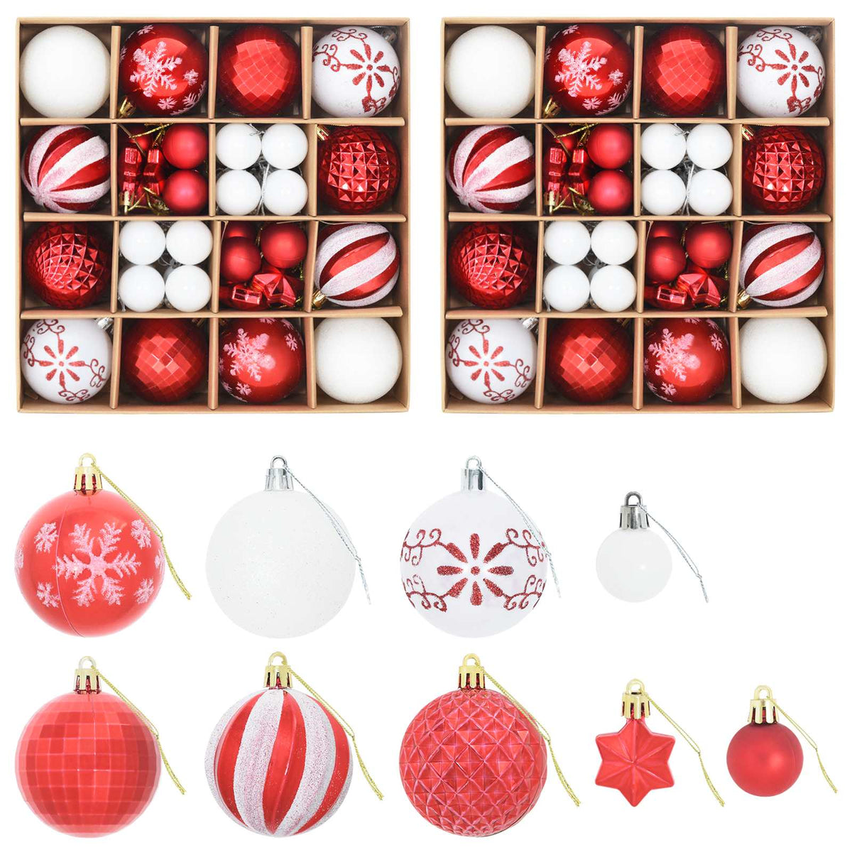 vidaXL Christmas Ball Set 88 pcs Red and White Ø 6 cm Plastic