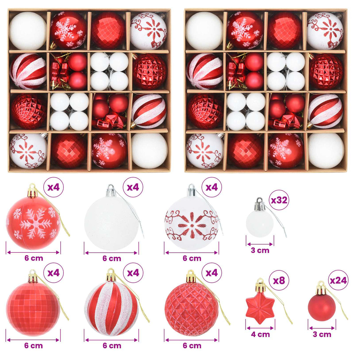 vidaXL Christmas Ball Set 88 pcs Red and White Ø 6 cm Plastic