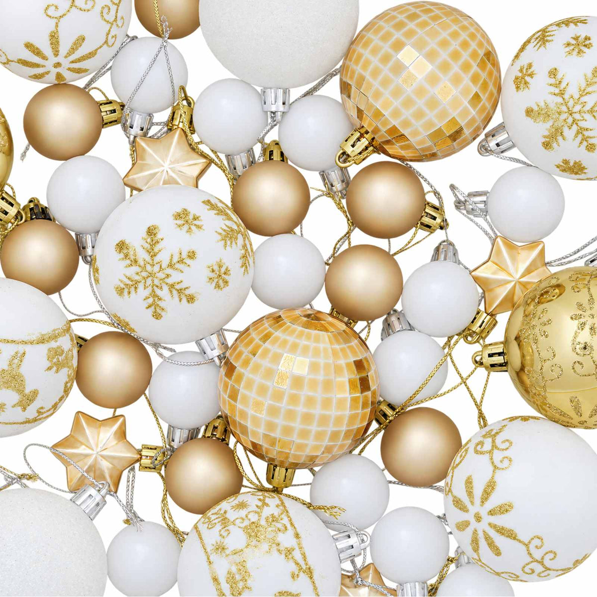 vidaXL Christmas Ball Set 88 pcs Gold and White Ø 6 cm Plastic
