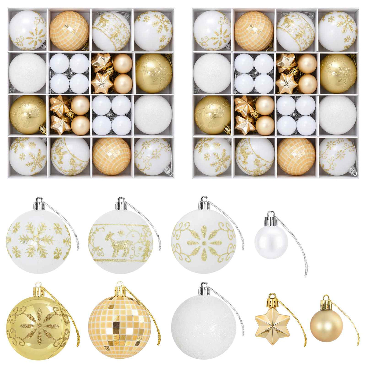 vidaXL Christmas Ball Set 88 pcs Gold and White Ø 6 cm Plastic