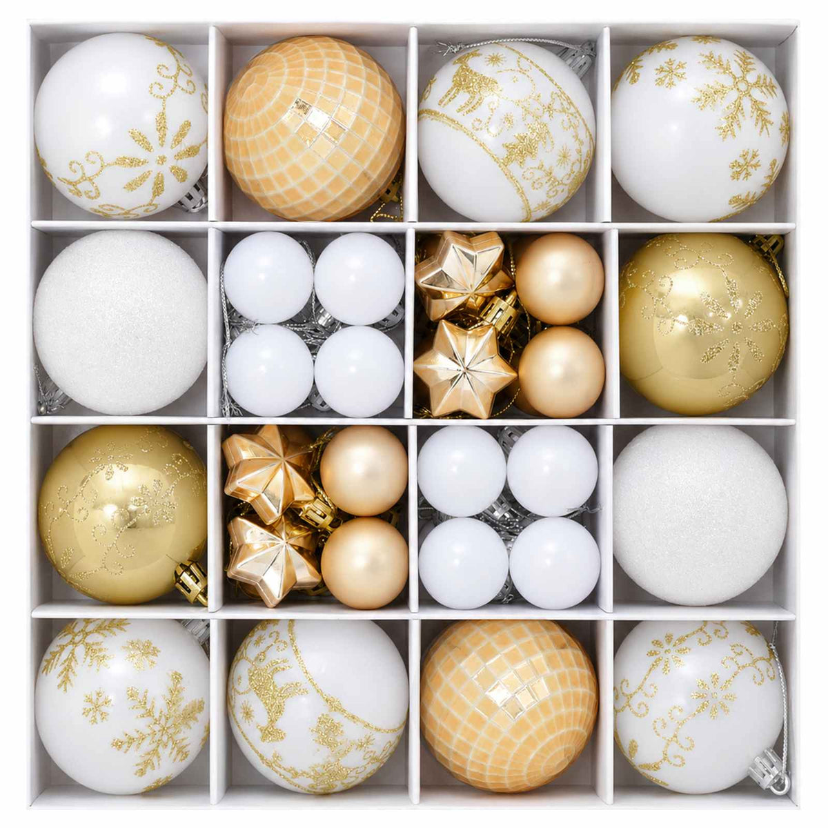 vidaXL Christmas Ball Set 88 pcs Gold and White Ø 6 cm Plastic