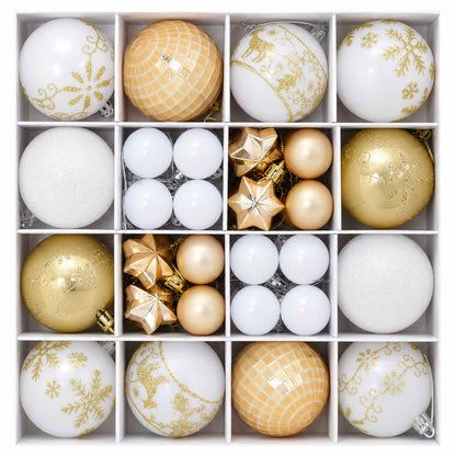 vidaXL Christmas Ball Set 88 pcs Gold and White Ø 6 cm Plastic