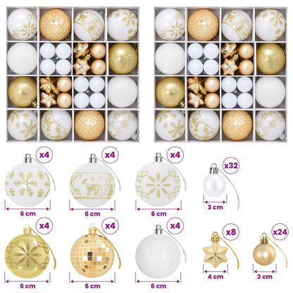 vidaXL Christmas Ball Set 88 pcs Gold and White Ø 6 cm Plastic