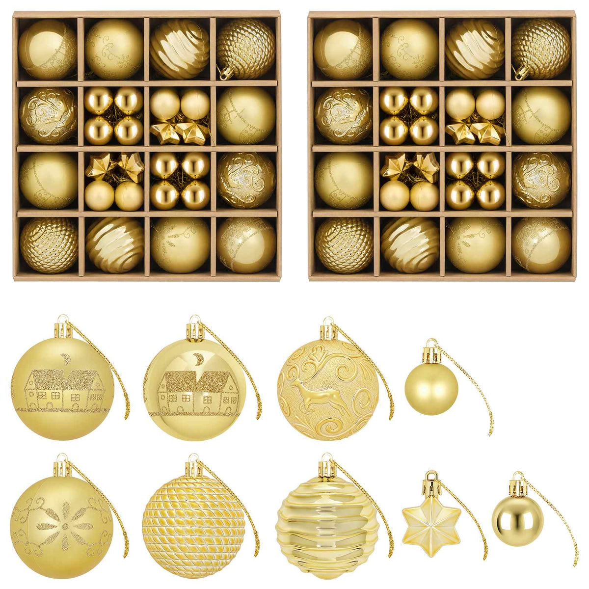 vidaXL Christmas Ball Set 88 pcs Gold Ø 6 cm Plastic