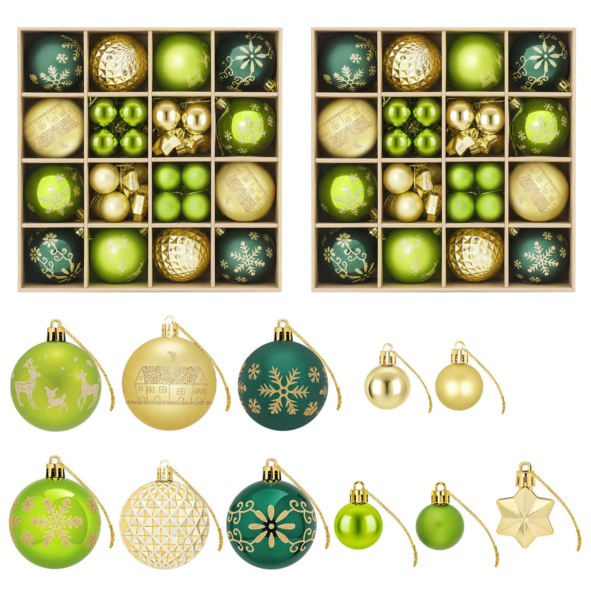 vidaXL Christmas Ball Set 88 pcs Light Green, Gold and Dark Green