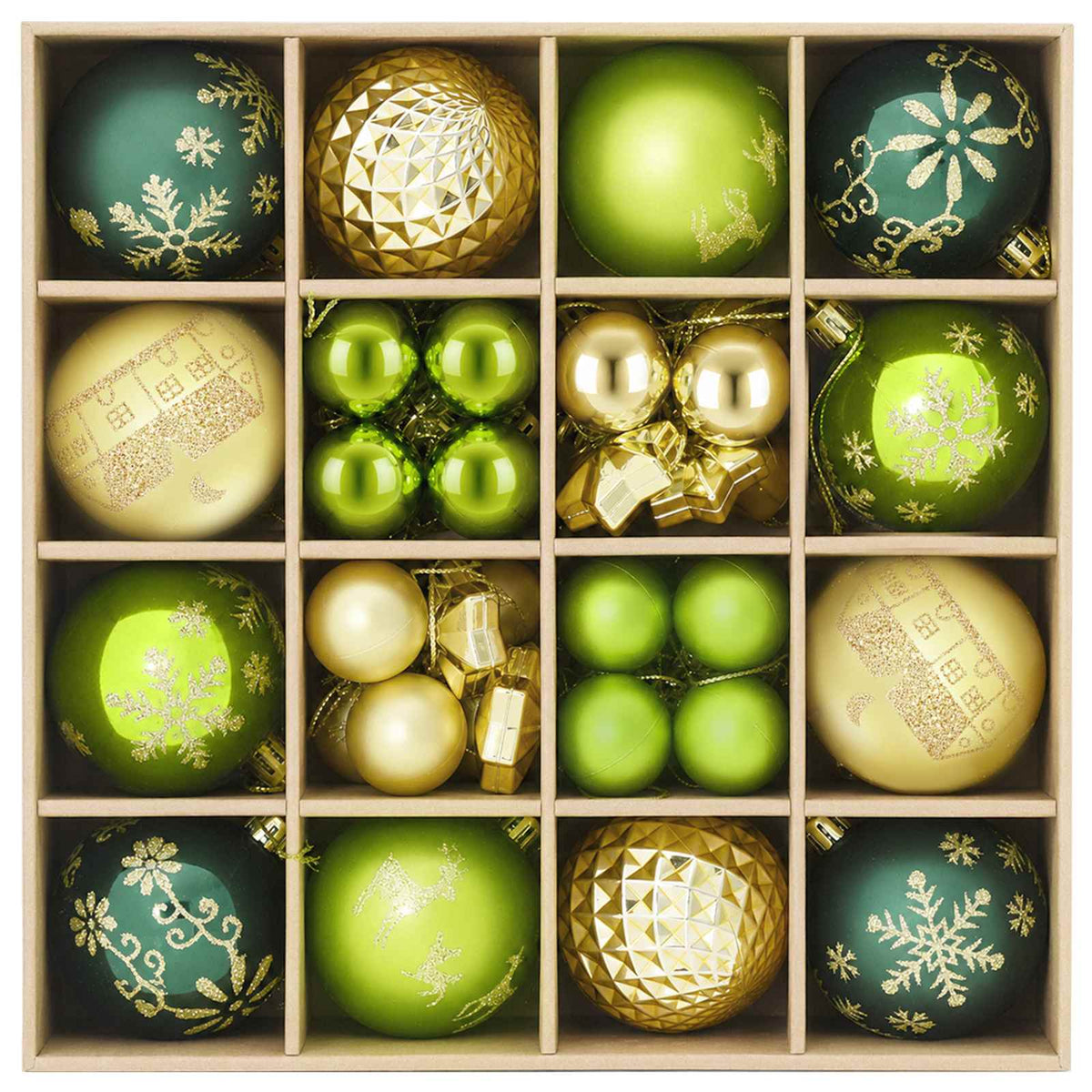 vidaXL Christmas Ball Set 88 pcs Light Green, Gold and Dark Green