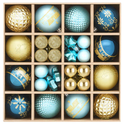 vidaXL Christmas Ball Set 88 pcs Dark Blue, Light Blue and Gold Ø 6 cm