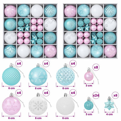 vidaXL Christmas Ball Set 88 pcs Turquoise, Pink and White Ø 6 cm