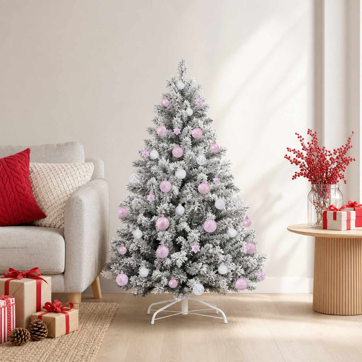 vidaXL Christmas Ball Set 88 pcs Pink and White Ø 6 cm Plastic