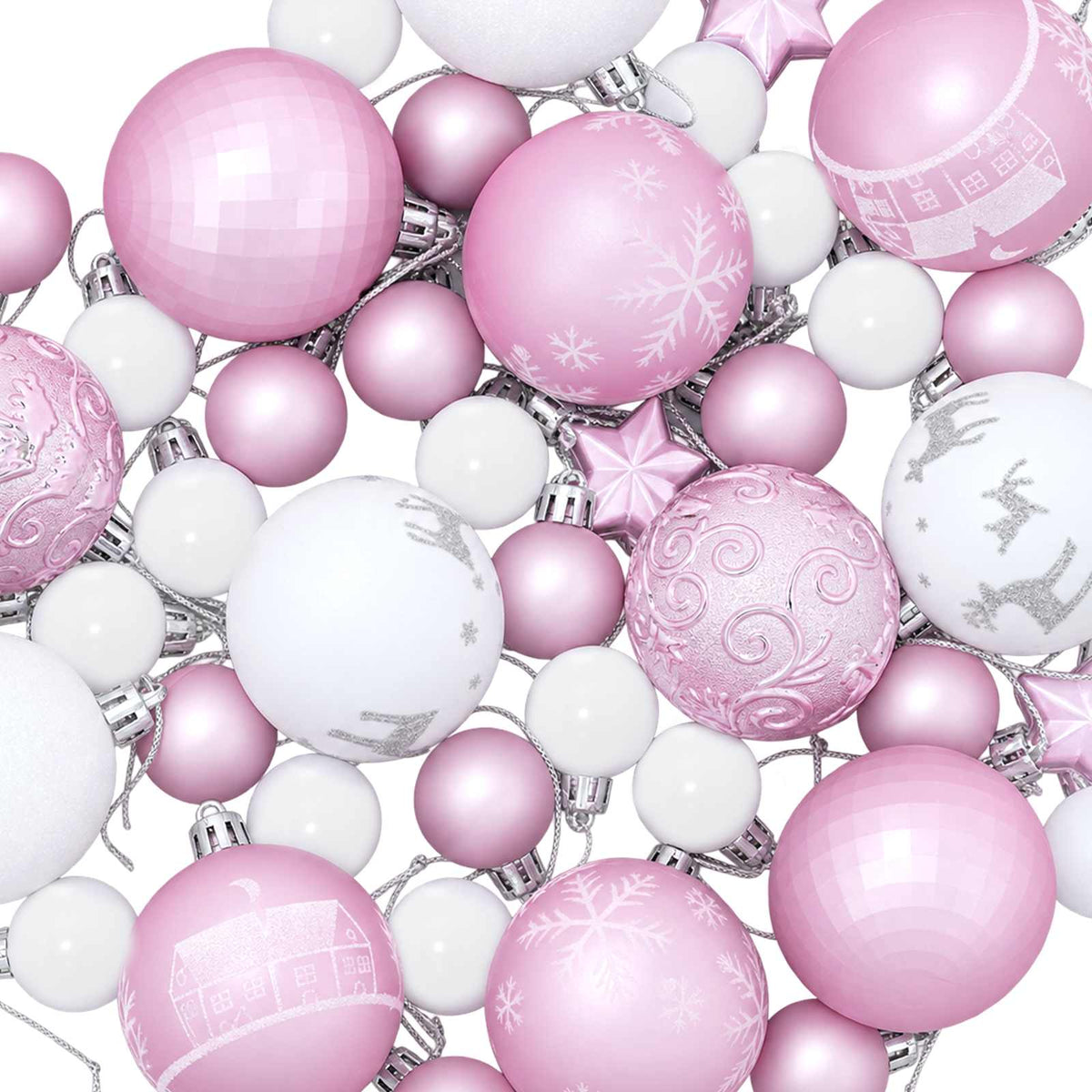 vidaXL Christmas Ball Set 88 pcs Pink and White Ø 6 cm Plastic