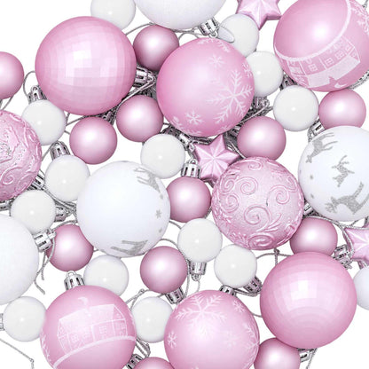 vidaXL Christmas Ball Set 88 pcs Pink and White Ø 6 cm Plastic