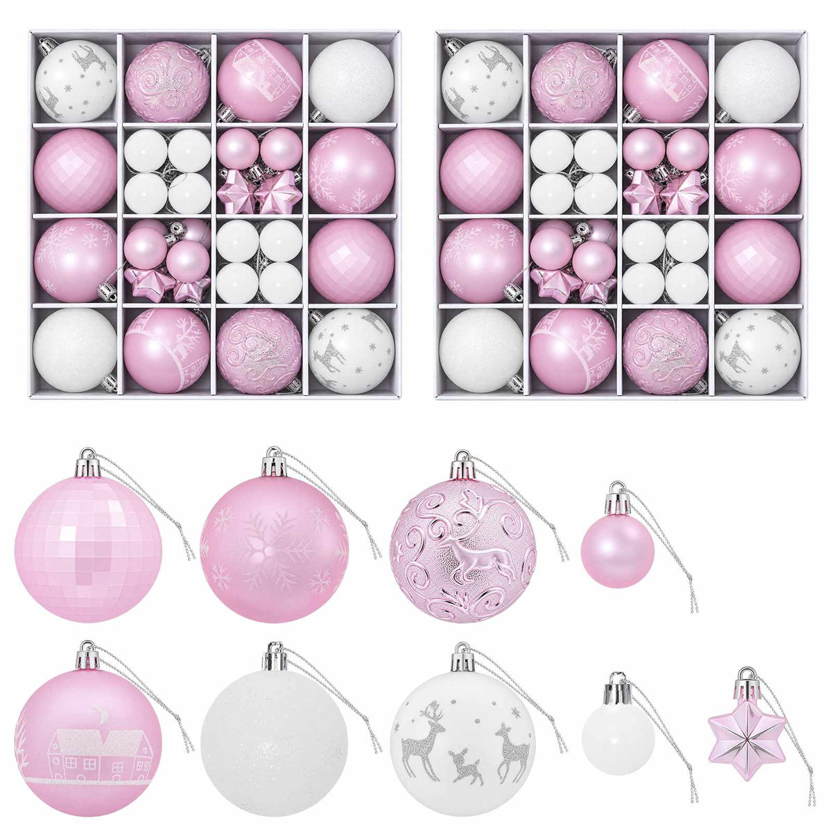 vidaXL Christmas Ball Set 88 pcs Pink and White Ø 6 cm Plastic