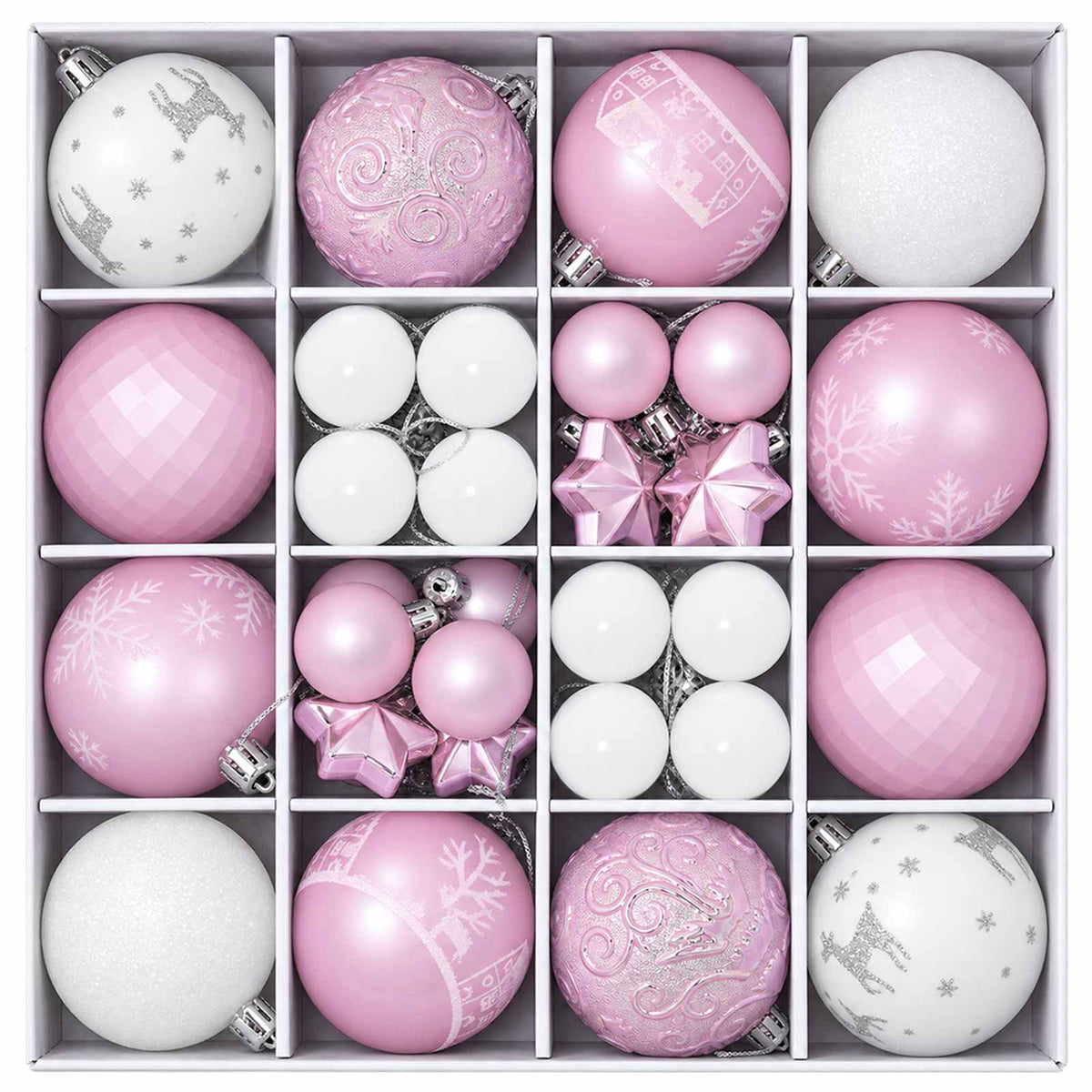 vidaXL Christmas Ball Set 88 pcs Pink and White Ø 6 cm Plastic