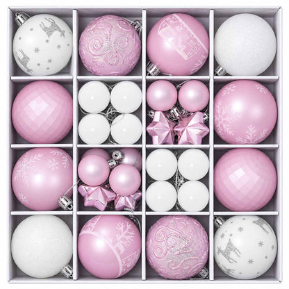 vidaXL Christmas Ball Set 88 pcs Pink and White Ø 6 cm Plastic