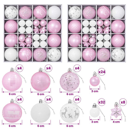 vidaXL Christmas Ball Set 88 pcs Pink and White Ø 6 cm Plastic