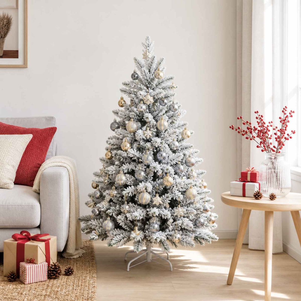 vidaXL Christmas Ball Set 88 pcs Gold and Grey Ø 6 cm Plastic