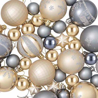 vidaXL Christmas Ball Set 88 pcs Gold and Grey Ø 6 cm Plastic