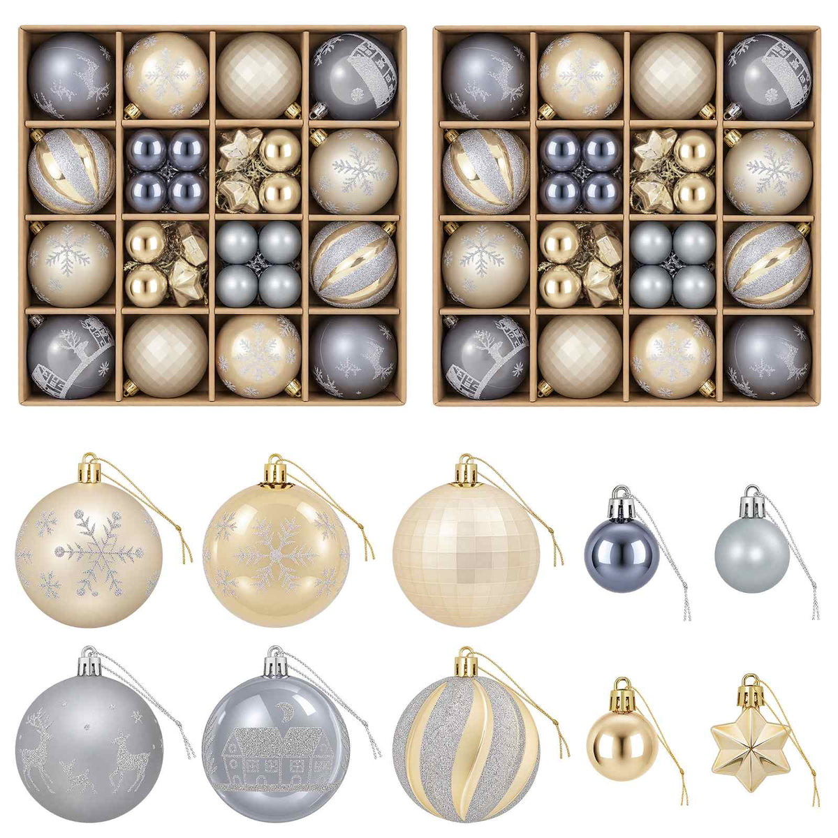 vidaXL Christmas Ball Set 88 pcs Gold and Grey Ø 6 cm Plastic