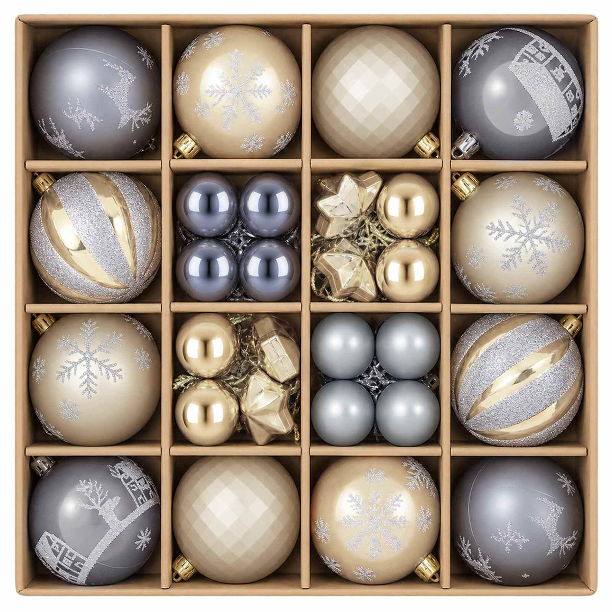 vidaXL Christmas Ball Set 88 pcs Gold and Grey Ø 6 cm Plastic