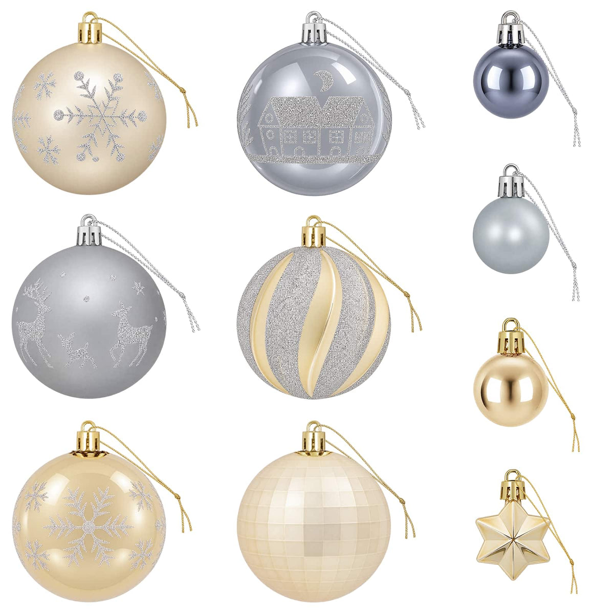 vidaXL Christmas Ball Set 88 pcs Gold and Grey Ø 6 cm Plastic