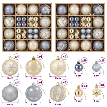 vidaXL Christmas Ball Set 88 pcs Gold and Grey Ø 6 cm Plastic