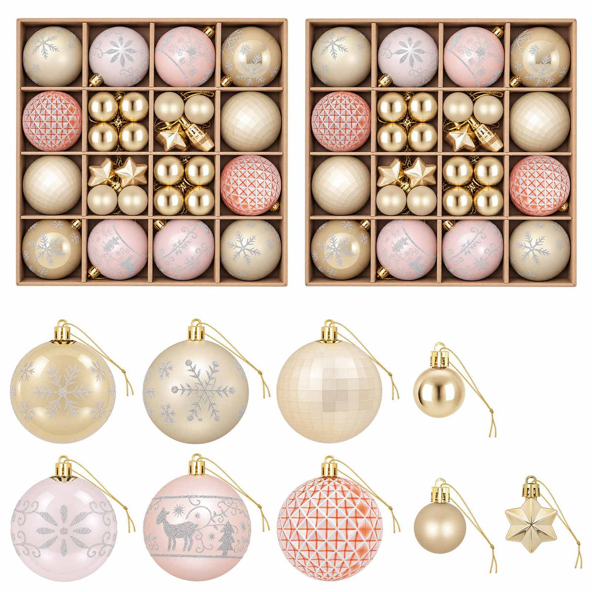 vidaXL Christmas Ball Set 88 pcs Rose Gold and Gold Ø 6 cm Plastic