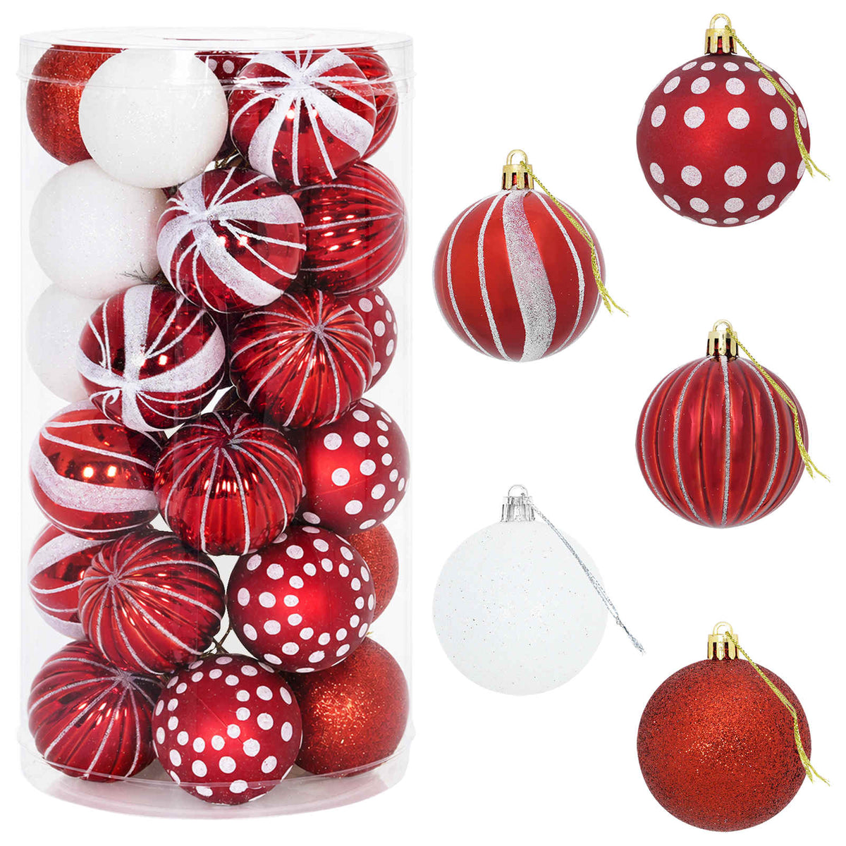 vidaXL Christmas Ball Set 30 pcs Red and White Ø 6 cm Plastic