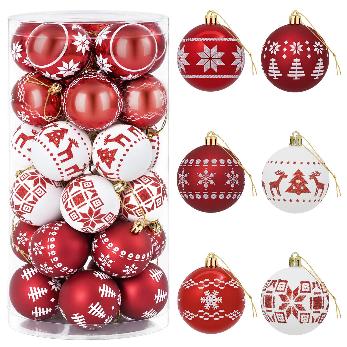 vidaXL Christmas Ball Set 30 pcs Red and White Ø 6 cm Plastic
