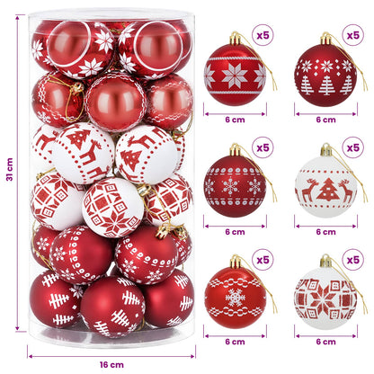 vidaXL Christmas Ball Set 30 pcs Red and White Ø 6 cm Plastic