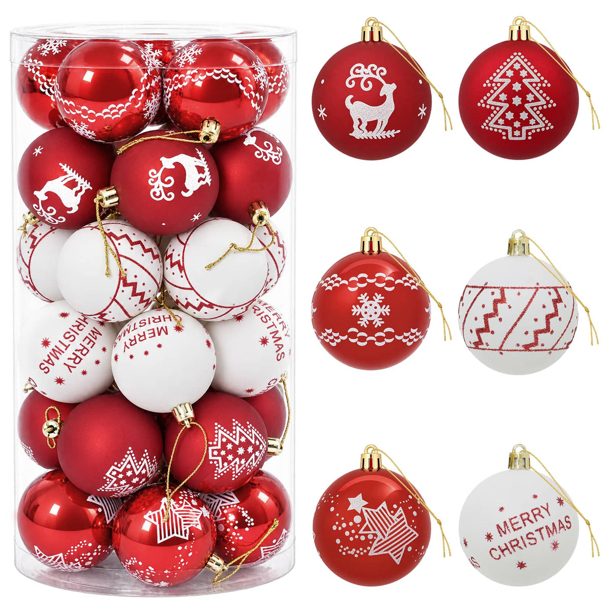 vidaXL Christmas Ball Set 30 pcs Red and White Ø 6 cm Plastic