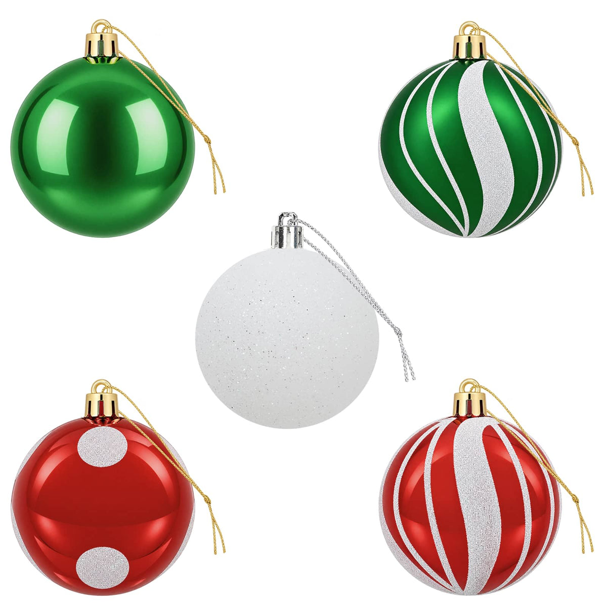 vidaXL Christmas Ball Set 30 pcs White, Red and Green Ø 6 cm Plastic
