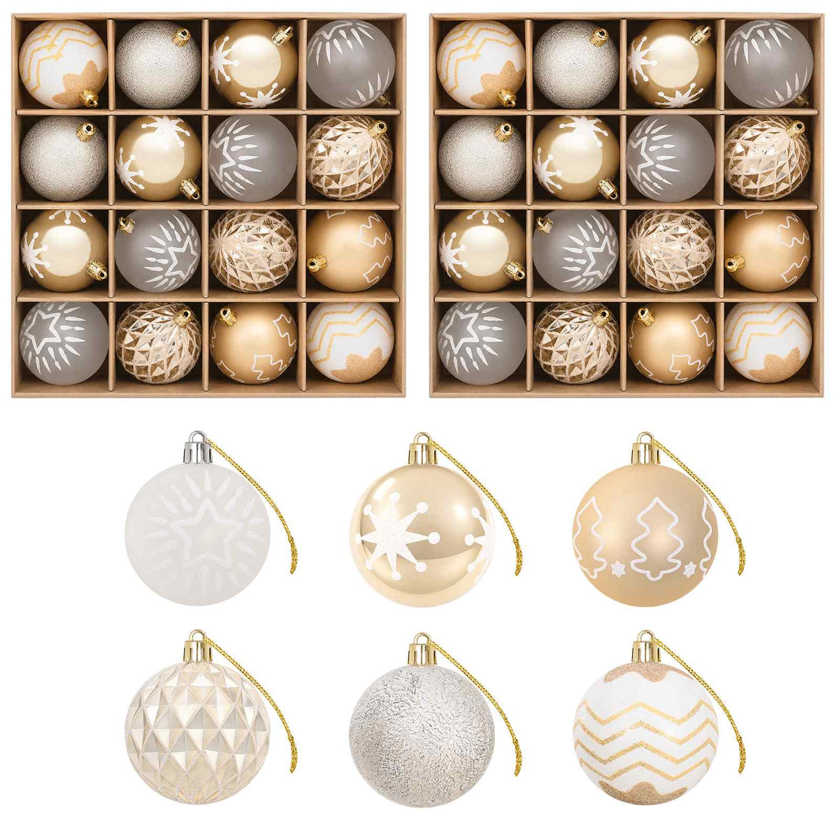 vidaXL Christmas Ball Set 32 pcs Gold Transparent and White Ø 6 cm