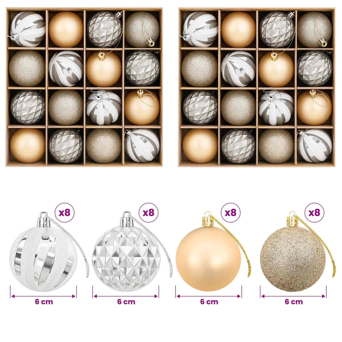vidaXL Christmas Ball Set 32 pcs Gold Ø 6 cm Plastic