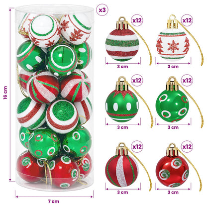 vidaXL Christmas Ball Set 72 pcs Red, White and Green Ø 3 cm Plastic