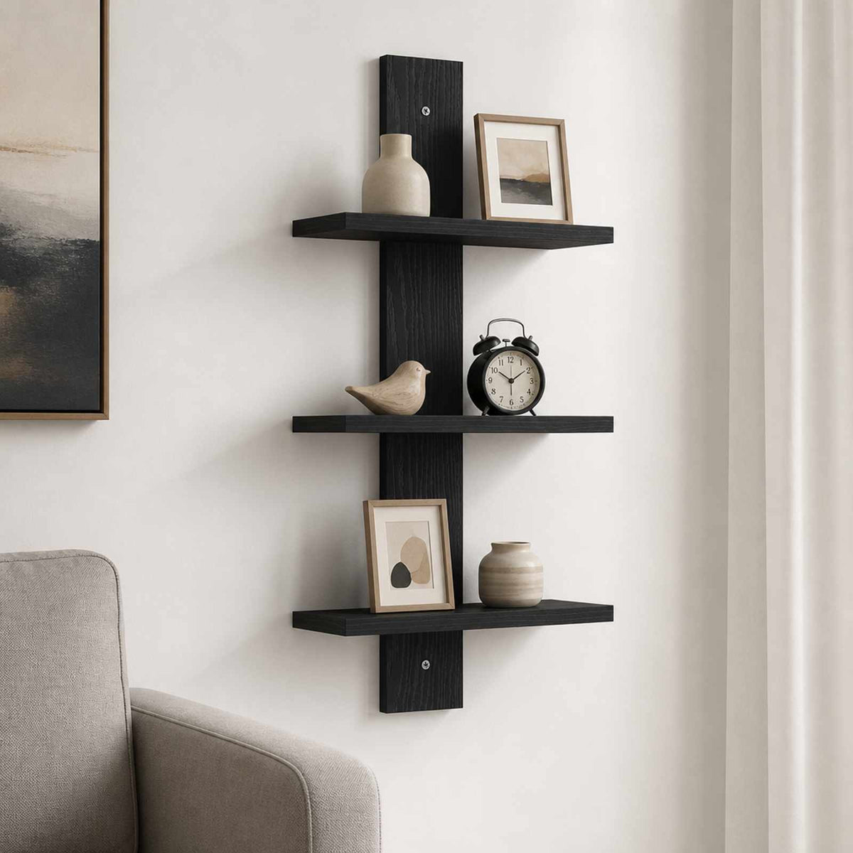 vidaXL Wall Shelf Black Oak 30 x 13.5 x 64.5 cm Engineered Wood