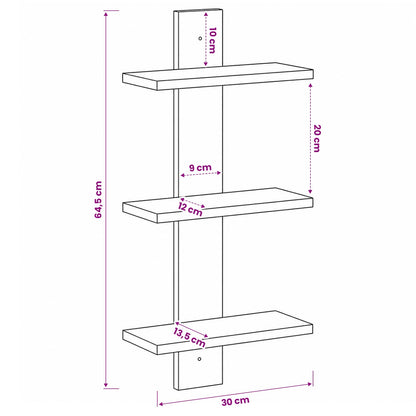 vidaXL Wall Shelf Black Oak 30 x 13.5 x 64.5 cm Engineered Wood
