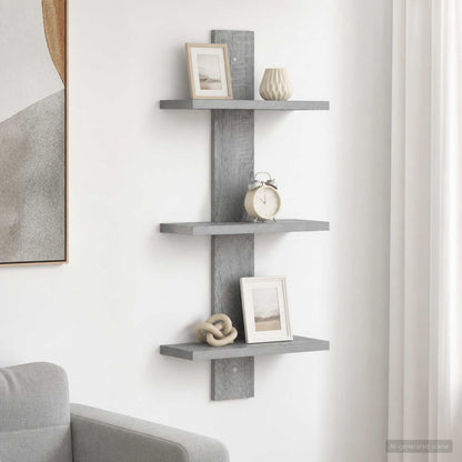 vidaXL Wall Shelf Grey Sonoma 30 x 13.5 x 64.5 cm Engineered Wood