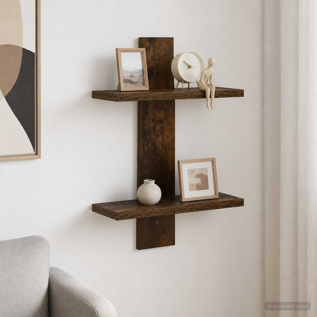 vidaXL Wall Shelf Smoked Oak 30 x 13.5 x 43 cm Engineered Wood