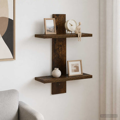 vidaXL Wall Shelf Smoked Oak 30 x 13.5 x 43 cm Engineered Wood