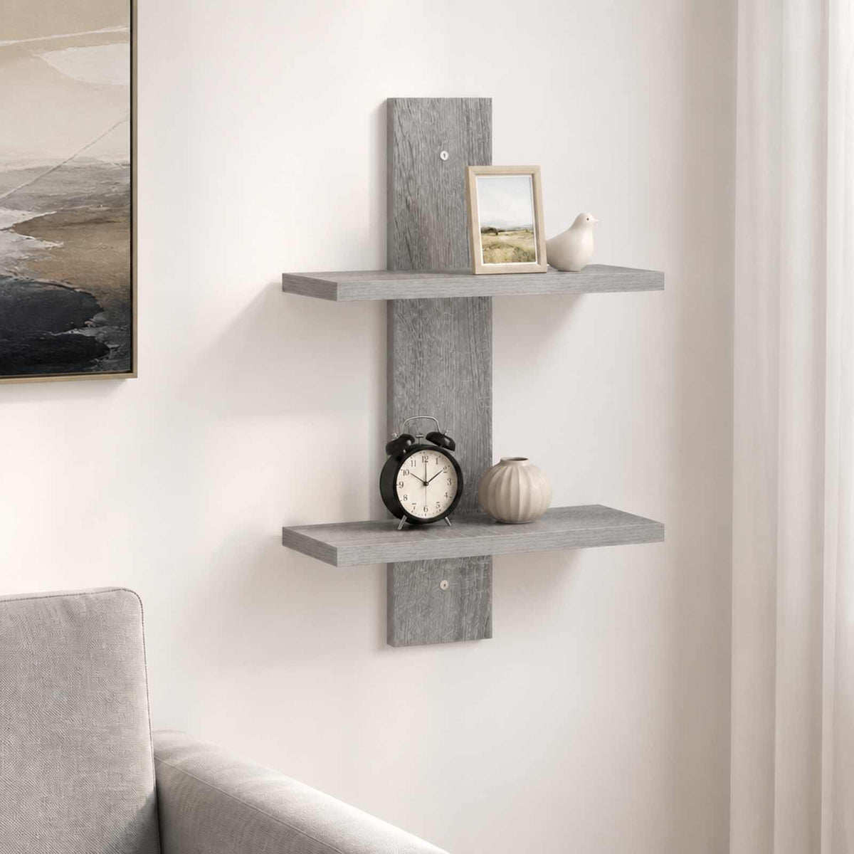 vidaXL Wall Shelf Grey Sonoma 30 x 13.5 x 43 cm Engineered Wood