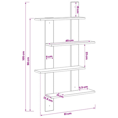 vidaXL Wall Shelf Sonoma Oak 61 x 13.5 x 105 cm Engineered Wood