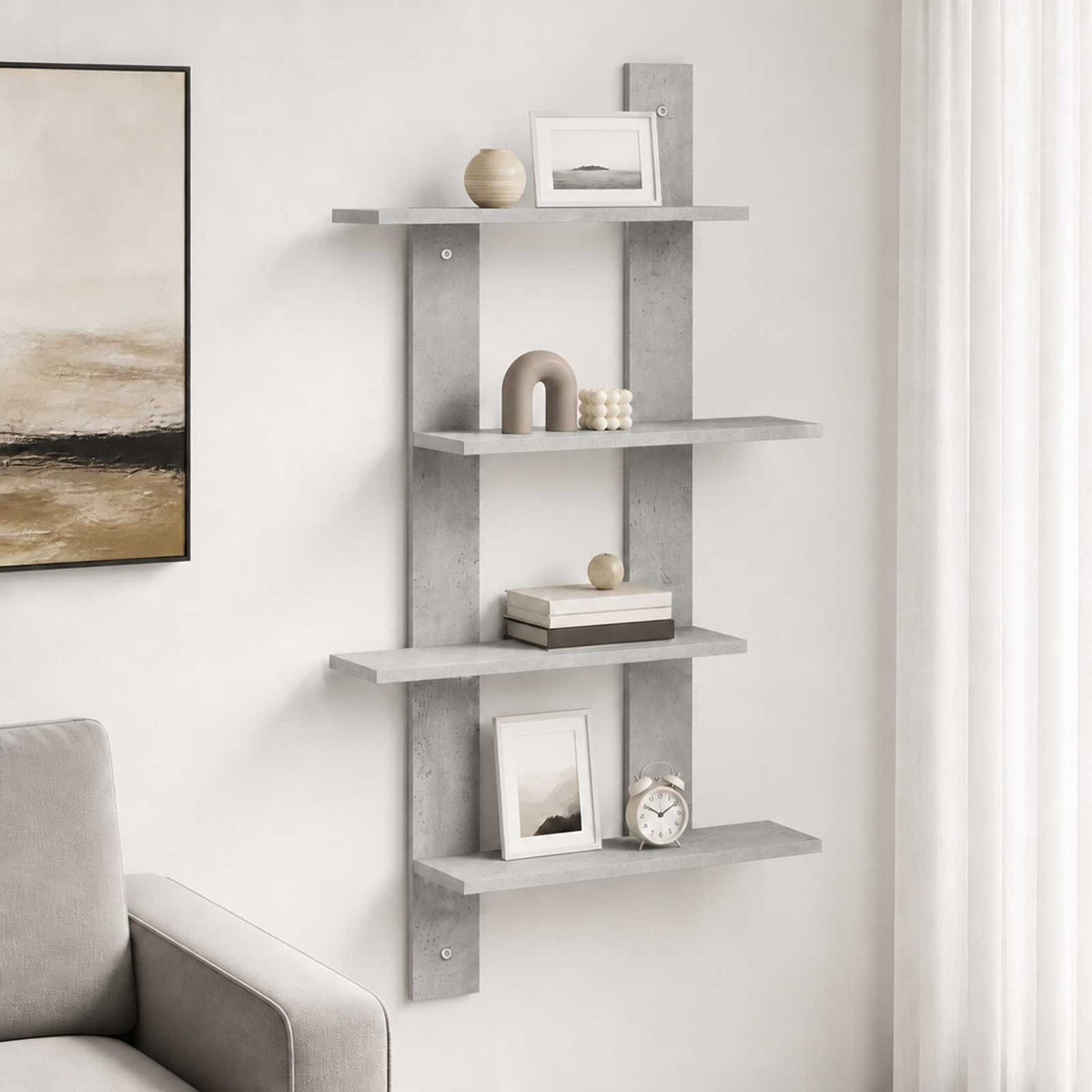 vidaXL Wall Shelf Concrete Grey 61 x 13.5 x 105 cm Engineered Wood