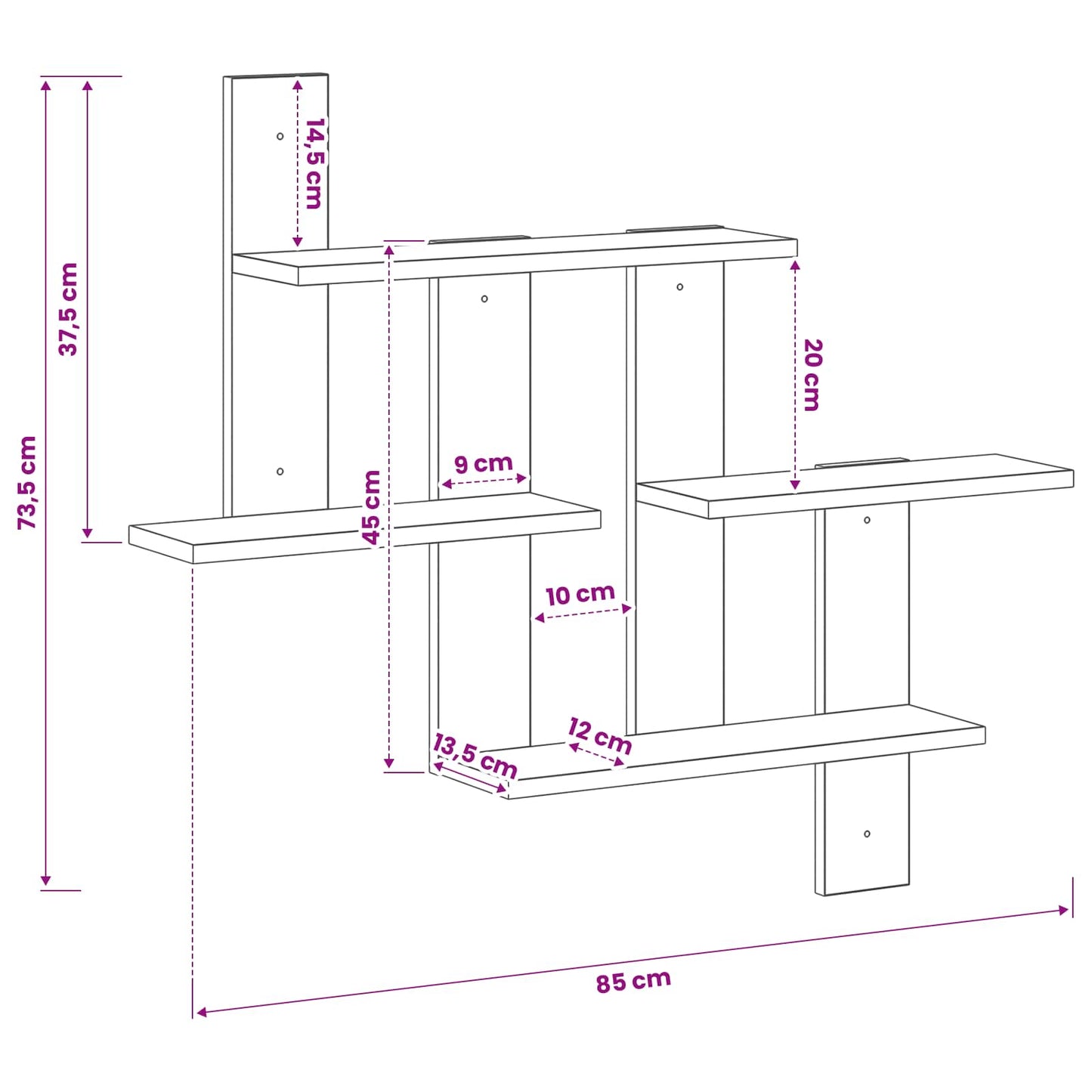 vidaXL Wall Shelf Artisan Oak 85 x 13.5 x 73.5 cm Engineered Wood
