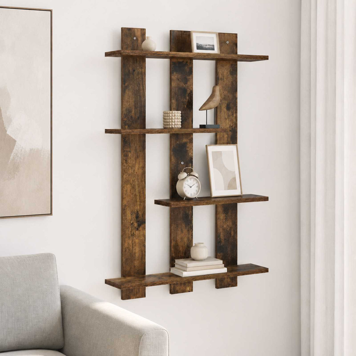 vidaXL Wall Shelf Smoked Oak 61 x 13.5 x 88 cm Engineered Wood