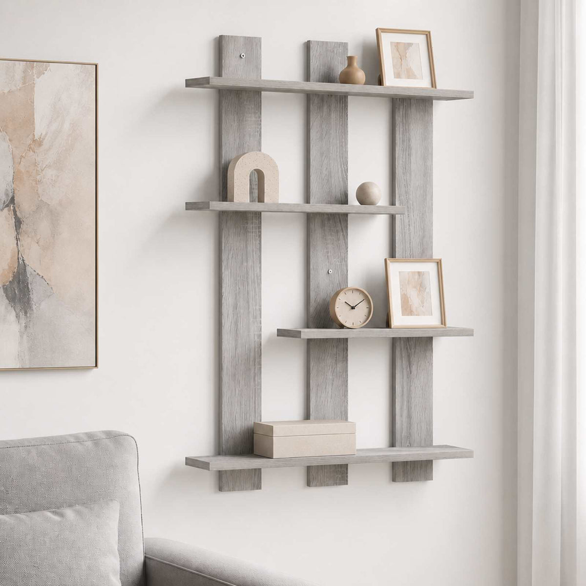 vidaXL Wall Shelf Grey Sonoma 61 x 13.5 x 88 cm Engineered Wood