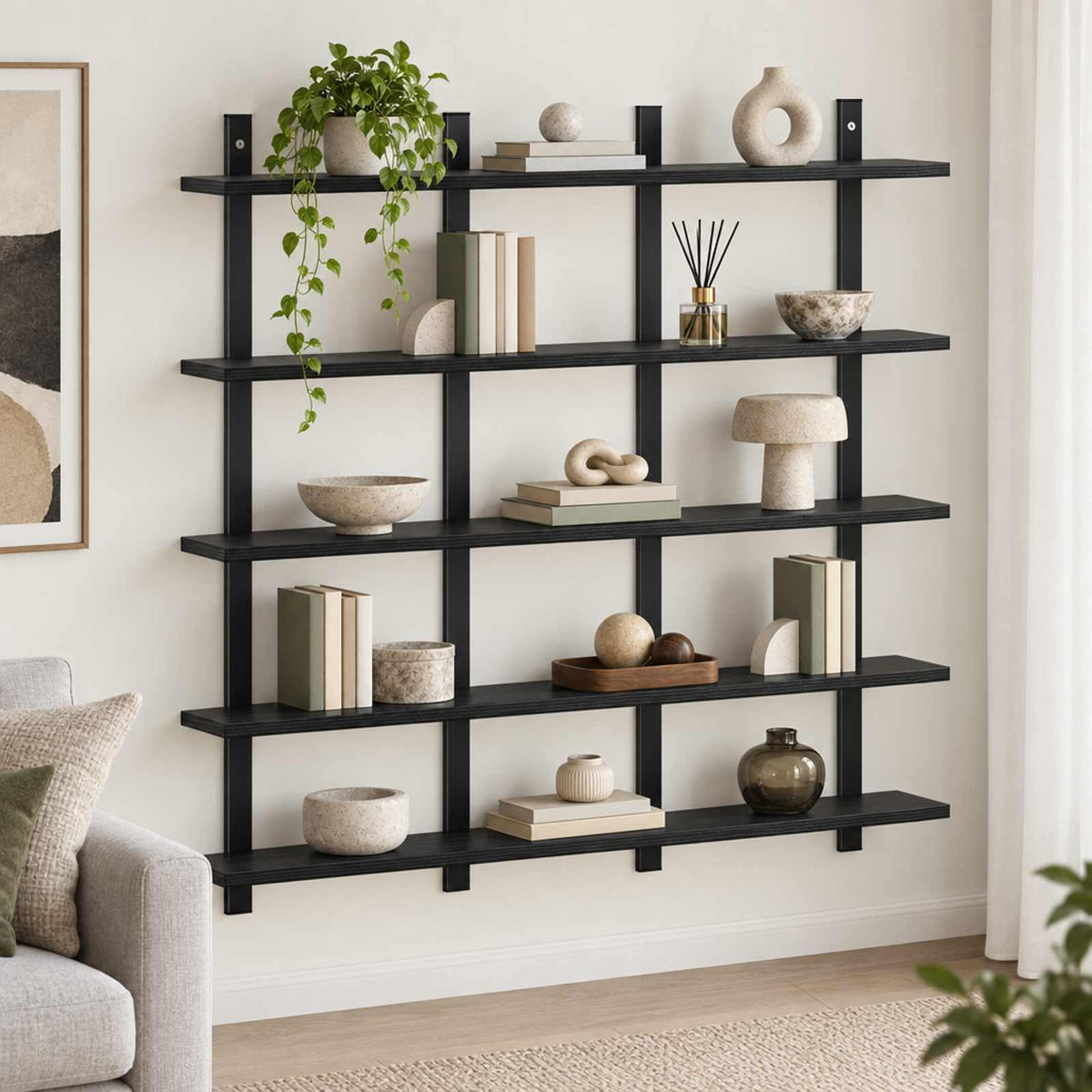vidaXL Wall Shelf Black Oak 102 x 13.5 x 102 cm Engineered Wood